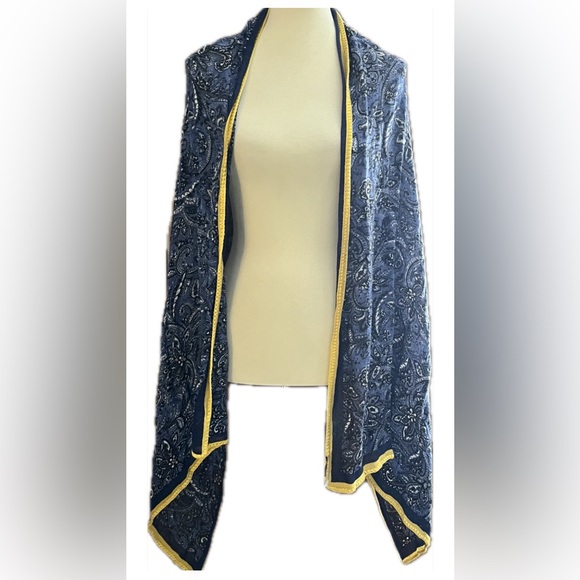 Talbots long rectangular linen/viscose blue pattern scarf, summer splash - Picture 3 of 6